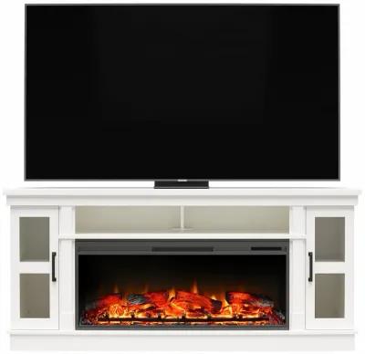 Elmcroft Wide TV Console with Electric Fireplace Insert for 75" TVs, White