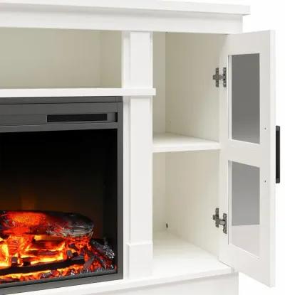 Elmcroft Wide TV Console with Electric Fireplace Insert for 75" TVs, White