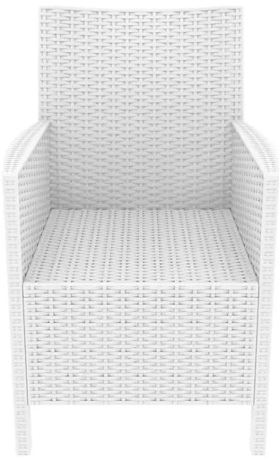 35.5" White Patio Dining Arm Chair with Sunbrella White Cushion