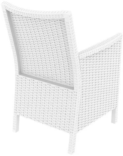 35.5" White Patio Dining Arm Chair with Sunbrella White Cushion