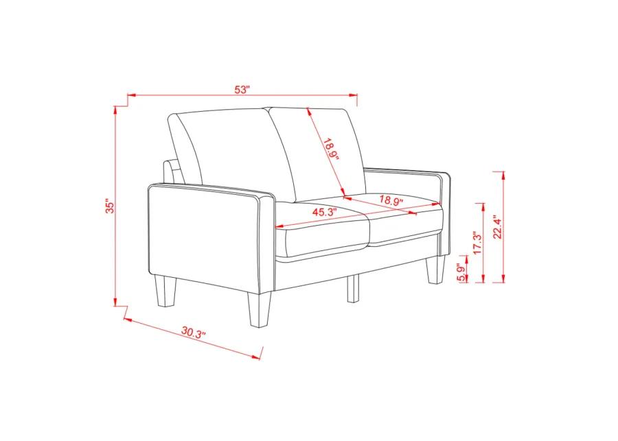 Modern Living Room Furniture Loveseat in Light Grey Fabric