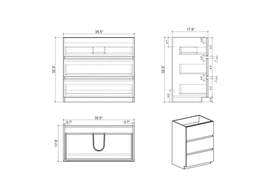 Alice 36" Gray Bathroom Vanity With Large Storage