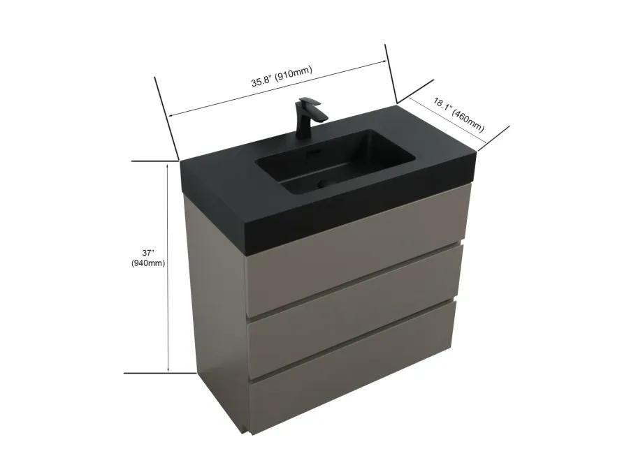 Alice 36" Gray Bathroom Vanity With Large Storage