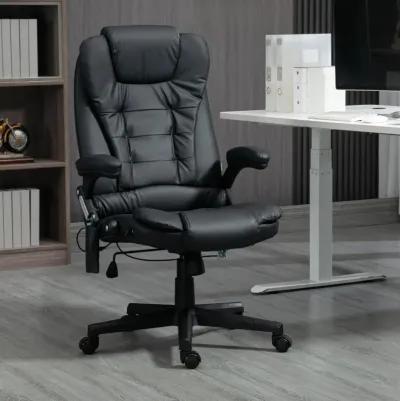 Black Heated Massage Office Chair: 6 Vibration Points, Recliner