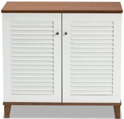 Baxton Studio Coolidge Modern and Contemporary White and Walnut Finished 4-Shelf Wood Shoe Storage Cabinet