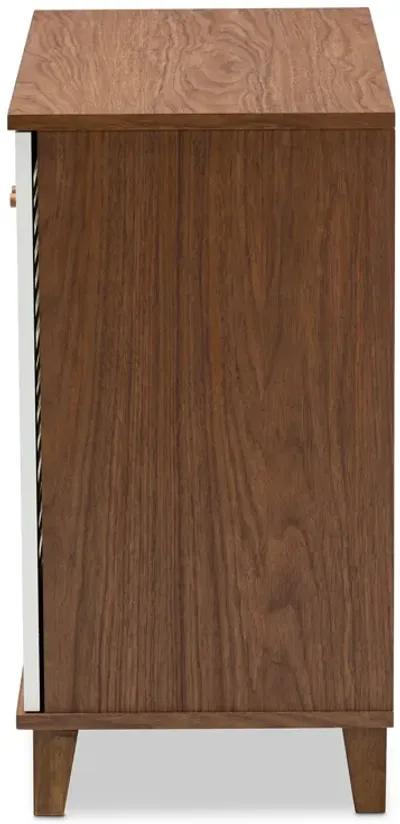 Baxton Studio Coolidge Modern and Contemporary White and Walnut Finished 4-Shelf Wood Shoe Storage Cabinet