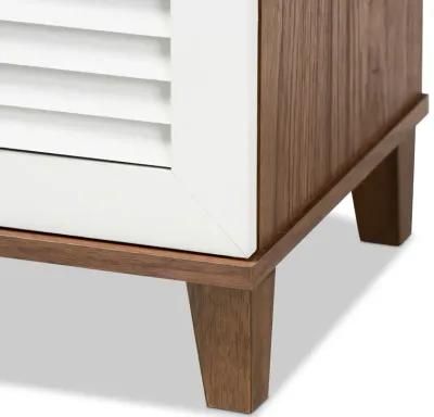 Baxton Studio Coolidge Modern and Contemporary White and Walnut Finished 4-Shelf Wood Shoe Storage Cabinet