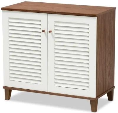 Baxton Studio Coolidge Modern and Contemporary White and Walnut Finished 4-Shelf Wood Shoe Storage Cabinet