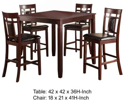 Swish Cashew Wood 5 Pieces Counter Height Dining Set In Brown-Benzara