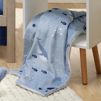 Lambs & Ivy Bubbles & Squirt Blue Ocean/Aquatic Whale Soft Fleece Baby Blanket