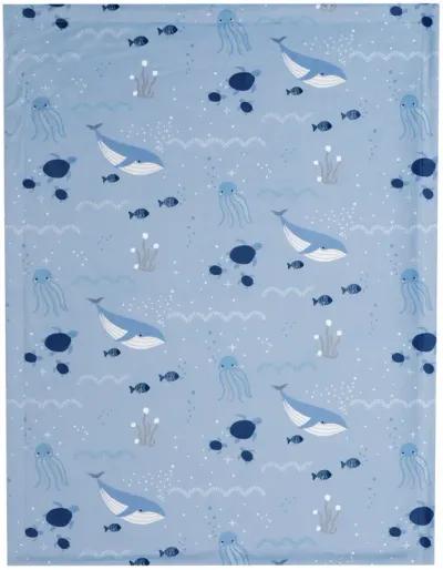 Lambs & Ivy Bubbles & Squirt Blue Ocean/Aquatic Whale Soft Fleece Baby Blanket