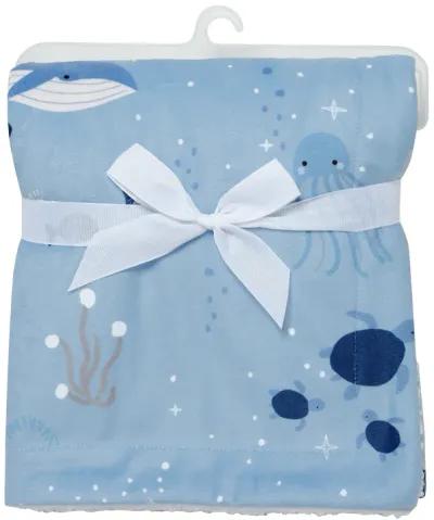 Lambs & Ivy Bubbles & Squirt Blue Ocean/Aquatic Whale Soft Fleece Baby Blanket