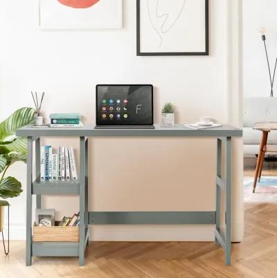 Wooden Trestle Computer Desk with 2-Tier Removable Shelves-Gray