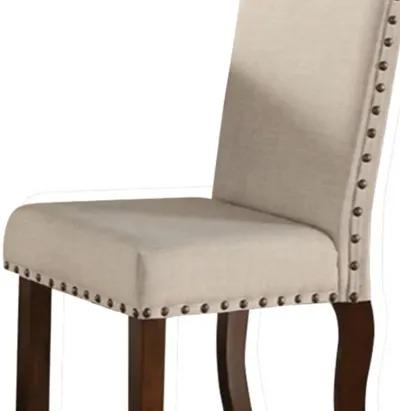 Rubber Wood Dining Chair With Nail Head Trim, Set Of 2, Brown And Cream-Benzara