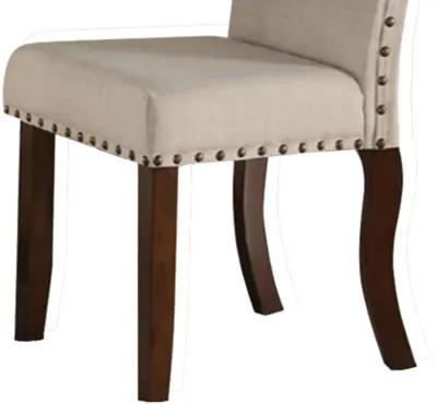 Rubber Wood Dining Chair With Nail Head Trim, Set Of 2, Brown And Cream-Benzara