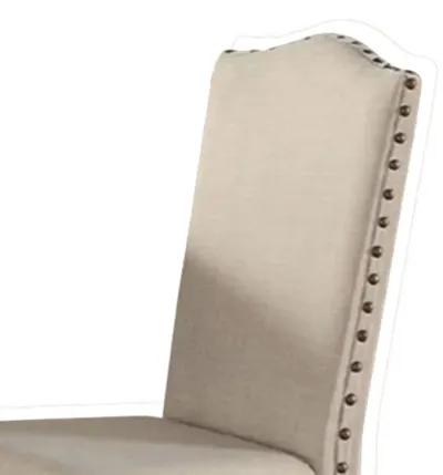 Rubber Wood Dining Chair With Nail Head Trim, Set Of 2, Brown And Cream-Benzara