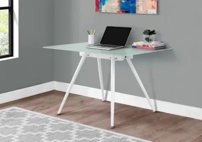 Computer Desk, Home Office, Laptop, 48"L, Work, Metal, Tempered Glass, White, Contemporary, Modern