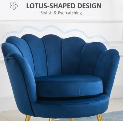 HOMCOM Elegant Velvet Fabric Accent Chair/Leisure Club Chair with Gold Metal Legs for Living Room, Blue