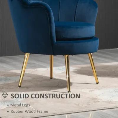 HOMCOM Elegant Velvet Fabric Accent Chair/Leisure Club Chair with Gold Metal Legs for Living Room, Blue