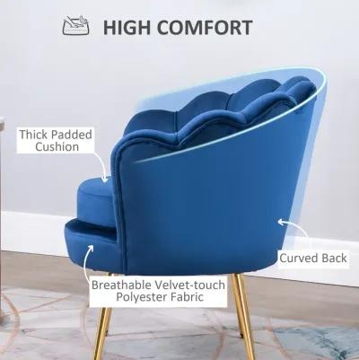 HOMCOM Elegant Velvet Fabric Accent Chair/Leisure Club Chair with Gold Metal Legs for Living Room, Blue