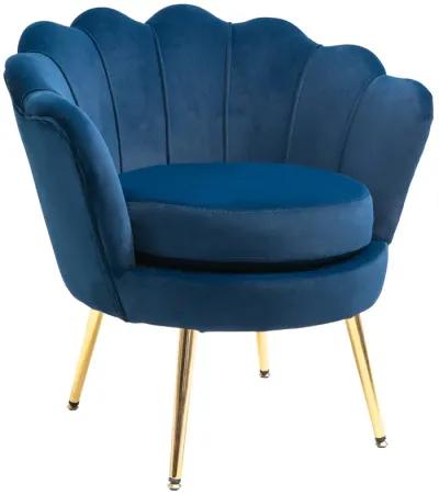 HOMCOM Elegant Velvet Fabric Accent Chair/Leisure Club Chair with Gold Metal Legs for Living Room, Blue