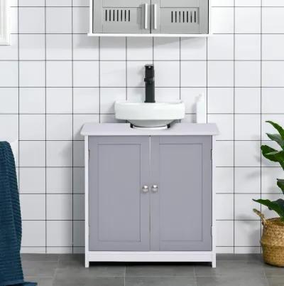 White/Grey Sink Cabinet: U-Shape Under-Sink Bathroom Storage