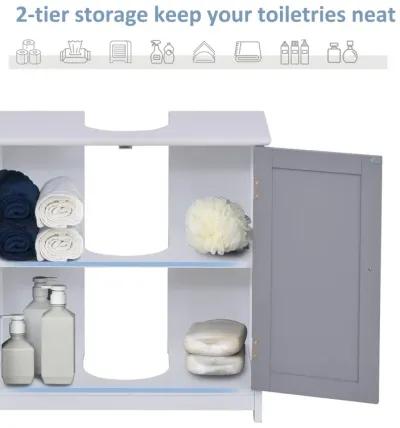 White/Grey Sink Cabinet: U-Shape Under-Sink Bathroom Storage