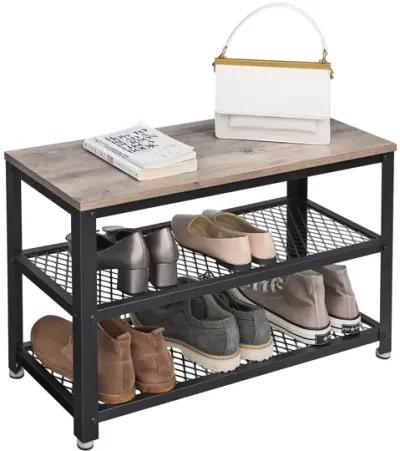 Bryce Shoe Bench - 3-Tier Storage Rack with Cushioned Seat for Entryway