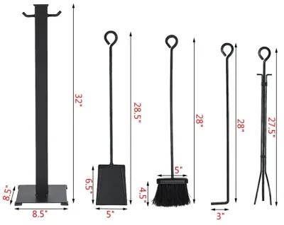 5 Pieces Fireplace Iron Fire Place Tool Set