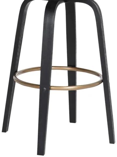 Topanga  Swivel Black Wood Counter Stool in Grey Faux Leather with Golden Bronze Metal