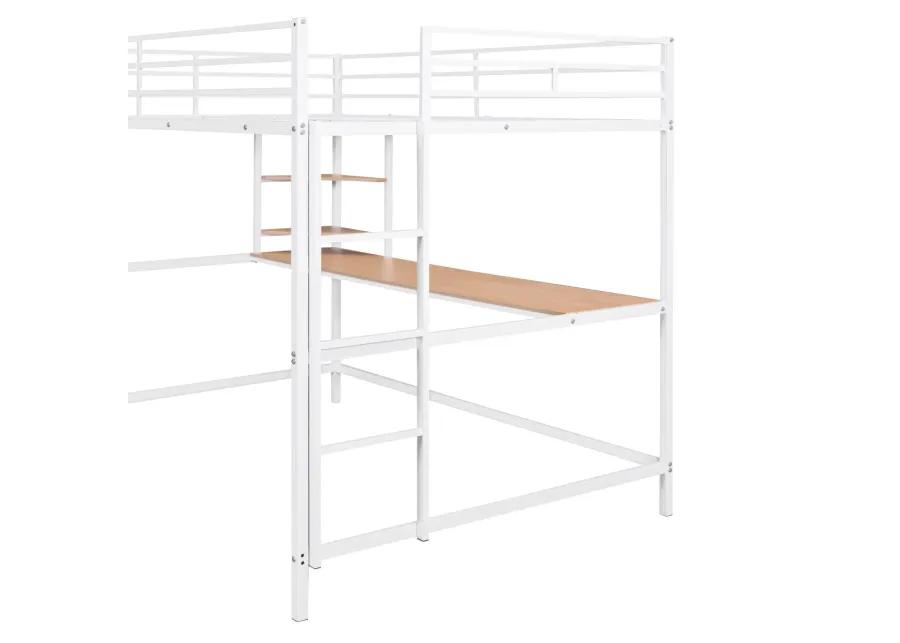 Full Metal Loft Bed With Desk And Shelve