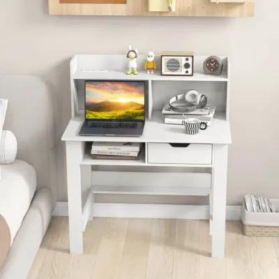 Costway Computer Desk with Power Outlets and USB Ports & Type-C Hutch Open Shelf Drawer