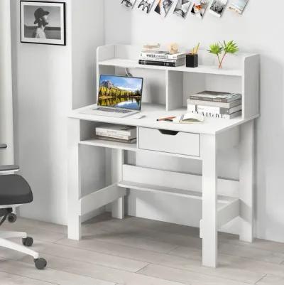 Costway Computer Desk with Power Outlets and USB Ports & Type-C Hutch Open Shelf Drawer