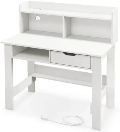 Costway Computer Desk with Power Outlets and USB Ports & Type-C Hutch Open Shelf Drawer