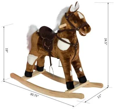 Musical Kiddie Ride: Dark Metal Plush Rocking Horse with Nursery Rhymes