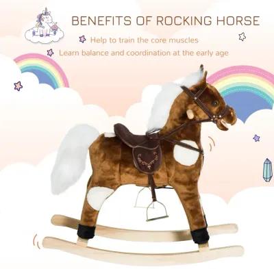 Musical Kiddie Ride: Dark Metal Plush Rocking Horse with Nursery Rhymes