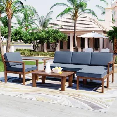 Merax 3 Pieces Outdoor Patio Set with L Shaped Couch