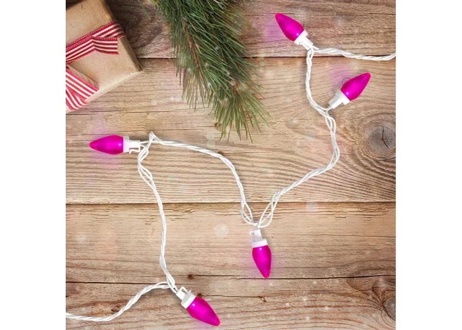 25 Count Pink LED C7 Christmas Lights  16 ft White Wire