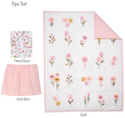 Lambs & Ivy Little Garden 3-Piece Embroidered Floral Baby Crib Bedding Set