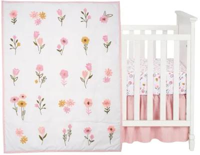 Lambs & Ivy Little Garden 3-Piece Embroidered Floral Baby Crib Bedding Set