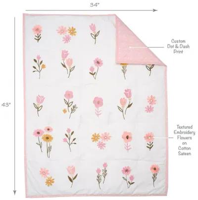 Lambs & Ivy Little Garden 3-Piece Embroidered Floral Baby Crib Bedding Set