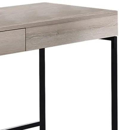 Wooden Desk with 2 Drawers and Metal Frame, Washed White and Black-Benzara