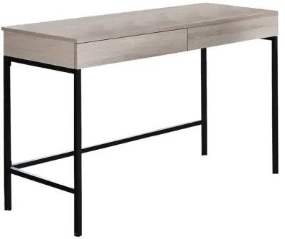 Wooden Desk with 2 Drawers and Metal Frame, Washed White and Black-Benzara