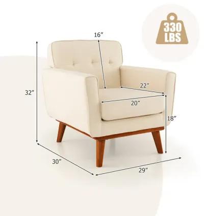 Modern Accent Chair Upholstered Linen Fabric Armchair with Removable Padded Seat Cushion