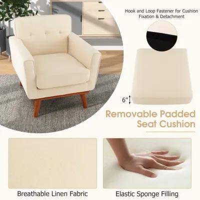 Modern Accent Chair Upholstered Linen Fabric Armchair with Removable Padded Seat Cushion