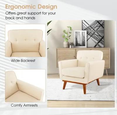 Modern Accent Chair Upholstered Linen Fabric Armchair with Removable Padded Seat Cushion