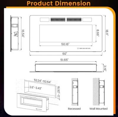 Hivvago 60-Inch Electric Fireplace with Decorative Crystals – Ultra-Thin Design"