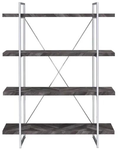 Grimma 4-shelf Bookcase Rustic Grey Herringbone