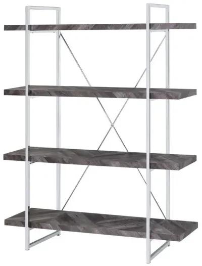 Grimma 4-shelf Bookcase Rustic Grey Herringbone