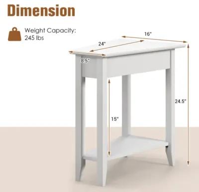 Hivvago 2-Tier Wedge Narrow End Table with Storage Shelf and Solid Wood Legs